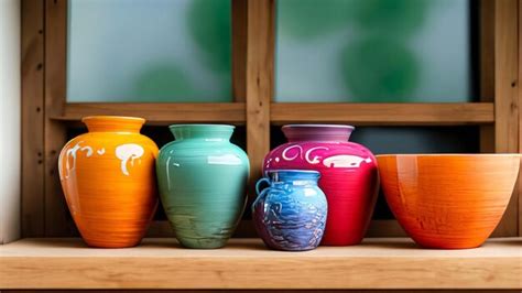Premium AI Image | A large number of ceramic jars arranged in rows on shelves