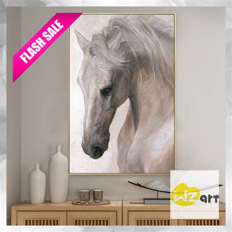 Framed Wall Art White Horse Animal Print Painting Digital Prints on ...