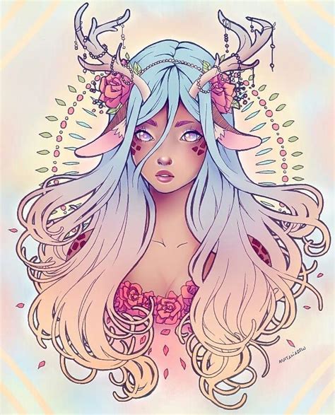 Another Art Nouveau inspired drawing of a deer girl 🌸. I did the lineart with a regular ink and ...