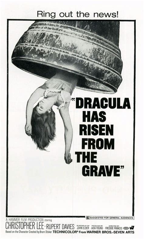 a movie poster for dracula has risen from the grave with a woman holding a giant bell