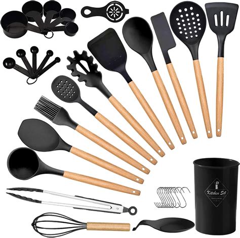 Kitchen Utensil Set, 35pcs Silicone Cooking Utensils with Wooden ...