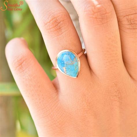 Pear Shape Turquoise Ring, Firoza Gemstone Ring - Shraddha Shree Gems