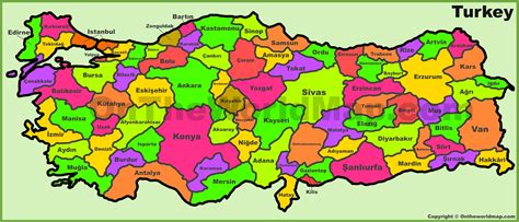 Administrative divisions map of Turkey - Ontheworldmap.com