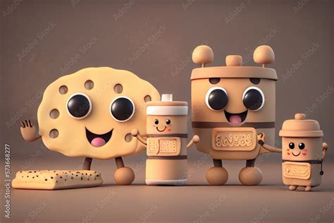 Cute Cartoon Biscuits and Gravy Characters 3D Illustration. Created with Generative AI ...