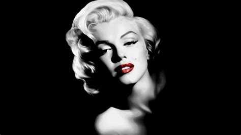 Black And White Photo Of Marilyn Monroe In Black Background Having Red Lipstick HD Celebrities ...