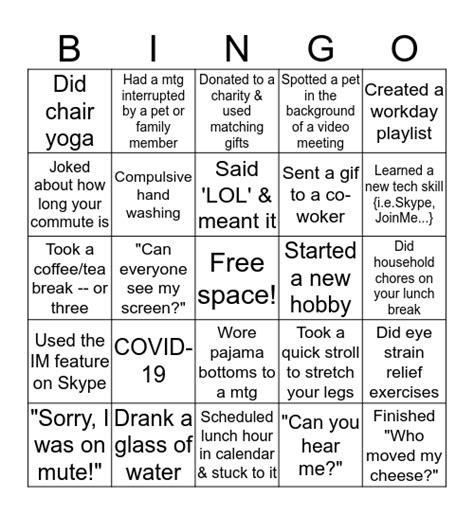 Virtual Bingo - Remote Work Bingo Card