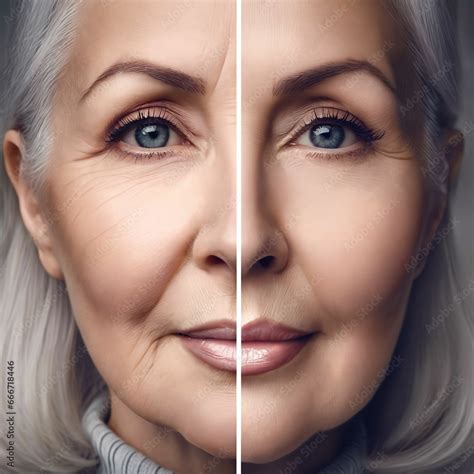 Elderly face before and after skin treatment. Cosmetic procedure ...