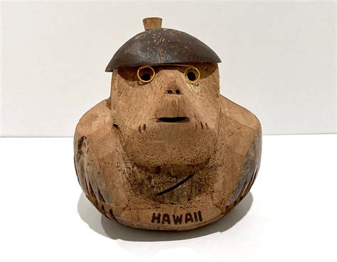 Coconut Carved Monkey Bank Vintage 80s Sculpture Luau Party - Etsy