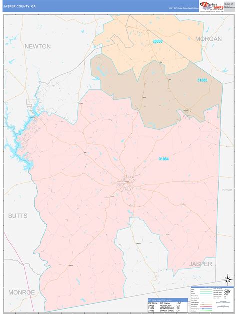 Jasper County, GA Wall Map Color Cast Style by MarketMAPS