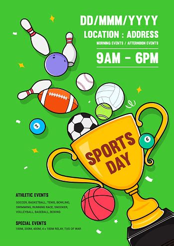 Sports Day Poster Invitation Vector Illustration Trophy With Sport ...