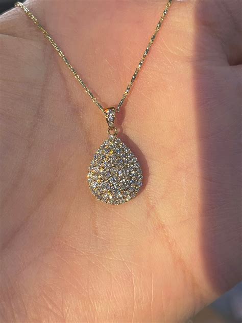 Pear Shape Diamond Necklace Pear Diamond Pendant 18K Yellow - Etsy