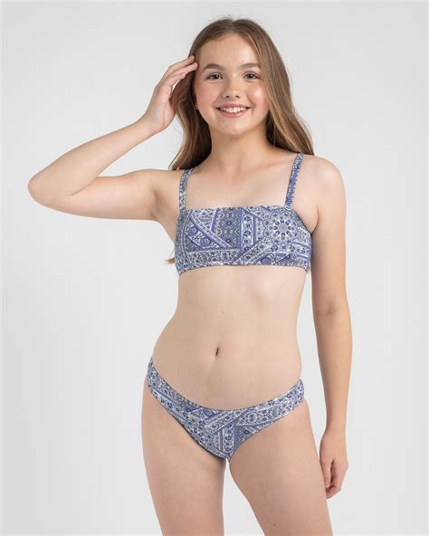 Shop Kaiami Girls' Aurelia Bandeau Bikini Set In Blue - Fast Shipping ...