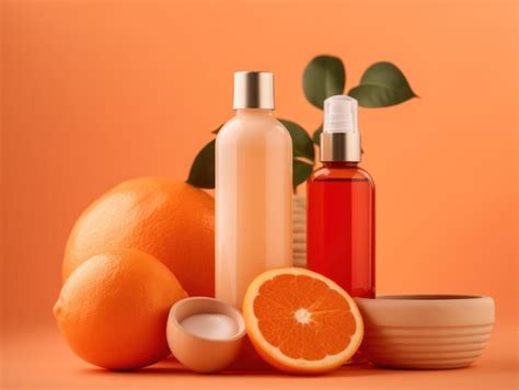Premium AI Image | Orange Cosmetic bottle containers Blank label for branding mock up Natural ...