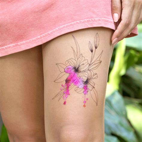 Wild Floral Temporary Tattoo /watercolor Style/ Hand Drawn Painted Flower/ Floral Wild Flower ...