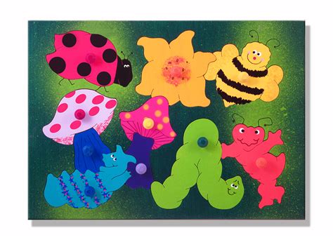 Kids Wooden Pegged Puzzles | Kids Love Bugs Puzzles