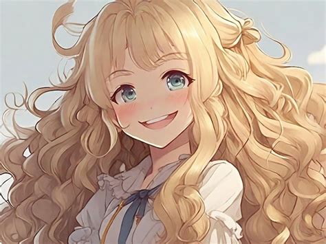 Premium AI Image | An anime girl with long curly blonde hair and a ...