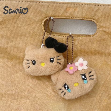 New Hawaii Hello Kitty Sanrio Plush Toys Keychain Kawaii Black Kitty Plushie Doll Keyring ...