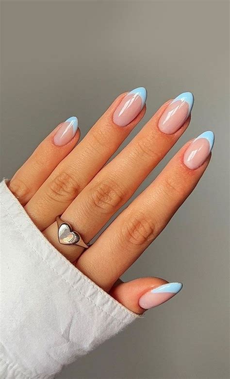 31 Cute Sky Blue French Tip Nails : Blue Classic Frenchies in 2023 ...