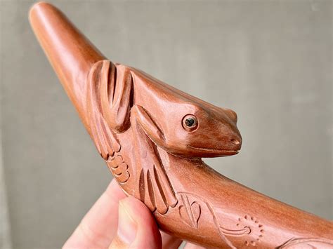 Frog Totem Tepi Pipe, Solid Wood Single Block Tepi, Hand Carved Shamanic Applicator Pipe