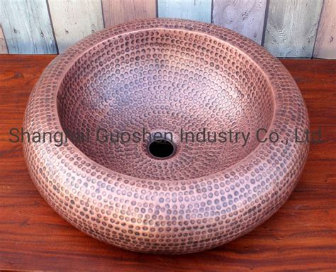 Round Antique Hand Hammered Copper Sink for Bathroom - China Copper Basin and Copper Wash Basin