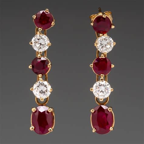 Vintage Ruby & Diamond Dangle Earrings 14K Gold 1 1/4" Long