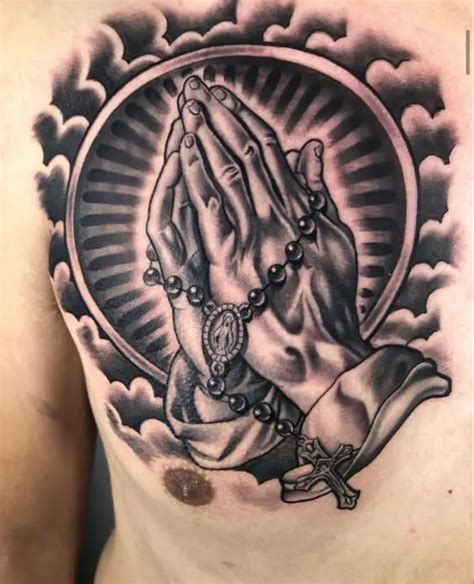 Prayer Hands Tattoo With Rosary