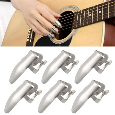 6pcs/set Stainless Steel Finger Nail Guitar Picks Plectrums Metal ...