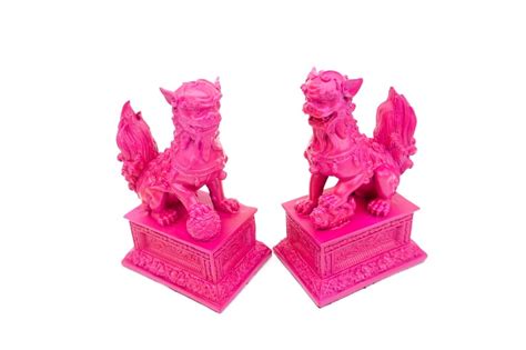 Pair of Hot Pink Foo Dogs Shishi Guardian Lion Figurines | Etsy