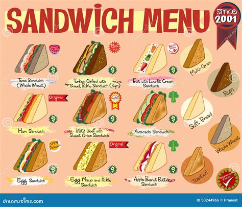 Sandwich Menu stock vector. Illustration of orange, peanut - 50244966