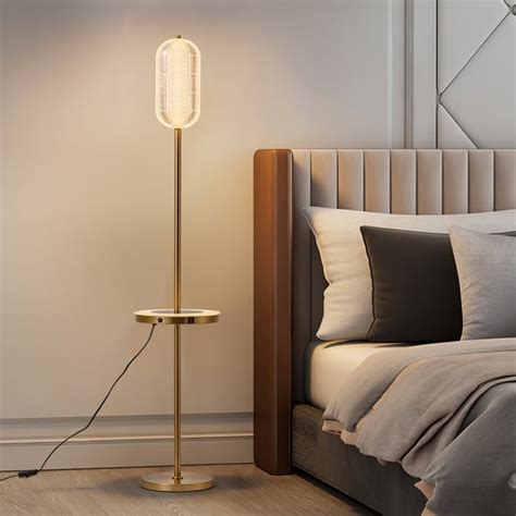 Modern USB LED Floor Lamp with Clear Shade Gold Standing Lamp for Living Room Bedroom | Homary