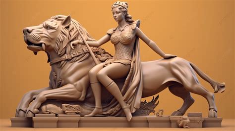 Lady On The Lion Statue 3d Print Background, 3d Render Advertising ...