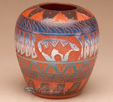 Navajo Indian Pottery Etched Clay Vase 5 -Bear (p345) - Mission Del Rey Southwest