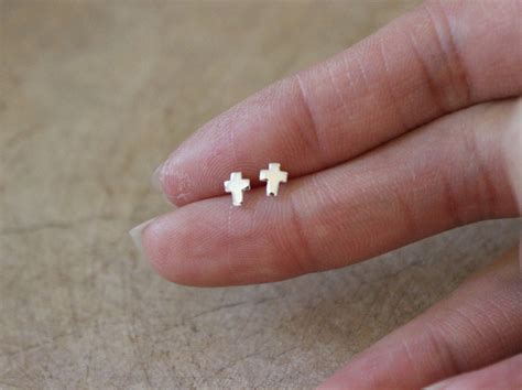 Tiny Cross Stud Earrings, Cross Earrings, Teeny Tiny Studs, Rose Gold Earrings, Baptism Gift ...