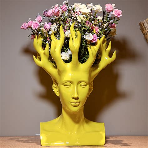 2018 new design creative handmade resin human head flower vase modern home decoration ornaments ...
