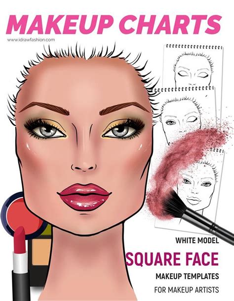 Makeup Charts - Face Charts for Makeup Artists: White Model - SQUARE face shape (Makeup Charts ...