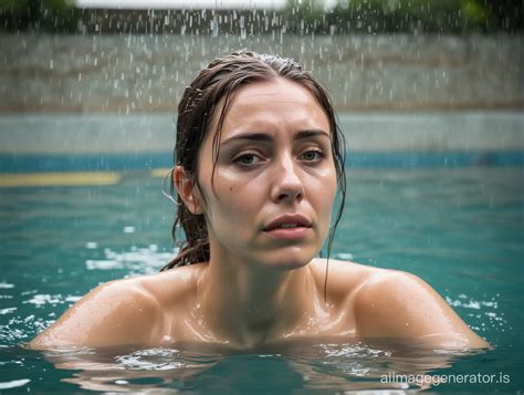 Concerned Woman Submerged in Deep Swimming Pool | AI Image Generator