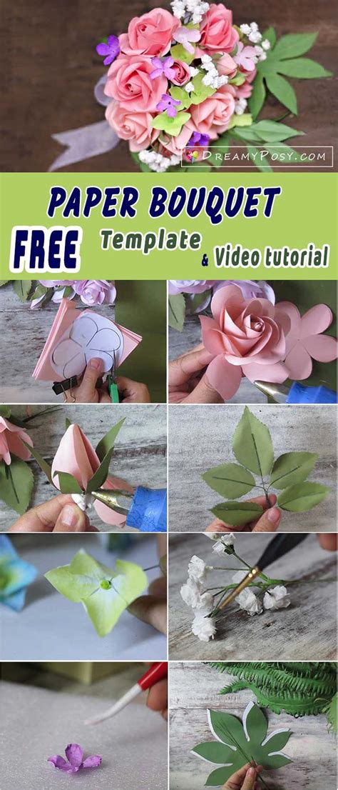 How to make rose paper bouquet, FREE template and full tutorial