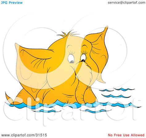 Clipart Illustration of a Cute Elephant Swimming And Sucking Water Up Through Its Trunk, On A ...