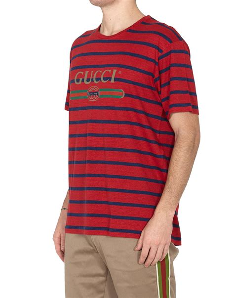 Gucci Logo Striped T-shirt in Red for Men - Save 69% - Lyst