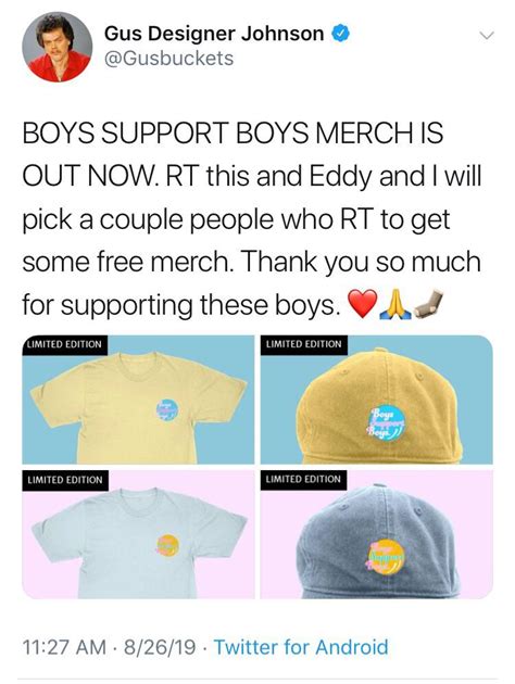 Actually official Boys Support Boys merch!! Link in the comments : r/gusjohnson