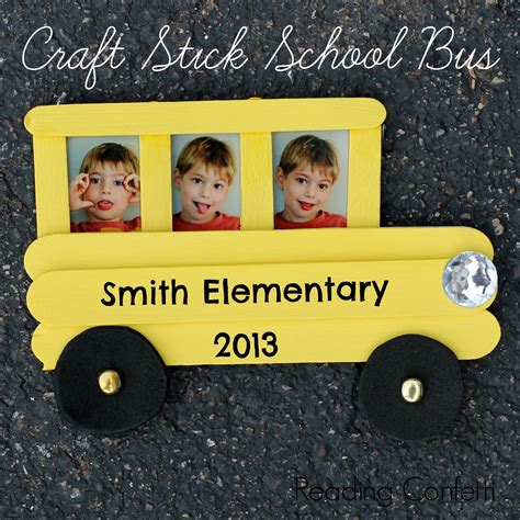 Craft Stick School Bus Frame and Back to School Books ~ Reading Confetti