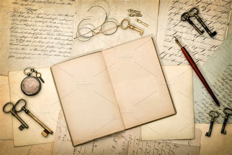 Open diary book and old letters | High-Quality Education Stock Photos ...