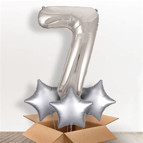 Silver Giant Number 7 Balloon in a Box Gift - Buy Online