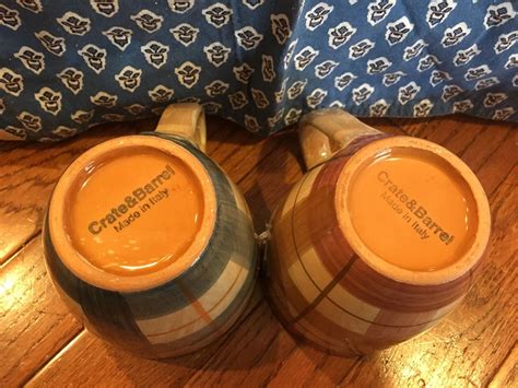 Crate & Barrel Coffee Mugs blue, green, Burgundy, and orange - two mugs | eBay