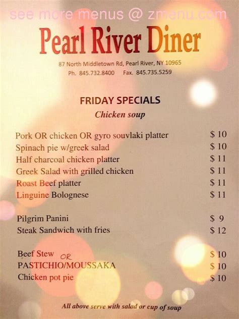 Menu at Pearl River Diner restaurant, Pearl River, 87 N Middletown Rd