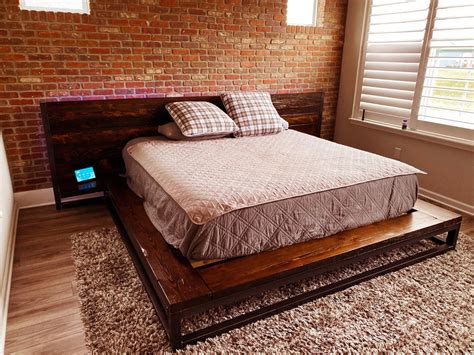 Wood Floating Platform Bed Wood Bed Frame Industrial Bed | Etsy