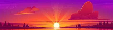 Sunset landscape with lake and trees 13396171 Vector Art at Vecteezy