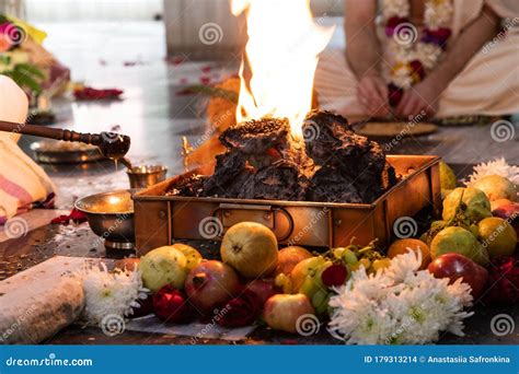 Indian Hindu Traditional Pooja. Vedic Fire Ceremony Called Yagya ...