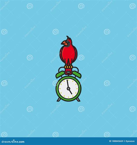 Cardinal Bird on Alarm Clock Vector Illustration. Early Bird Concept Stock Vector - Illustration ...