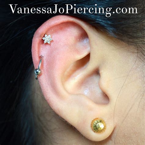 gold ear cartilage - New Flower Studio Body Piercing